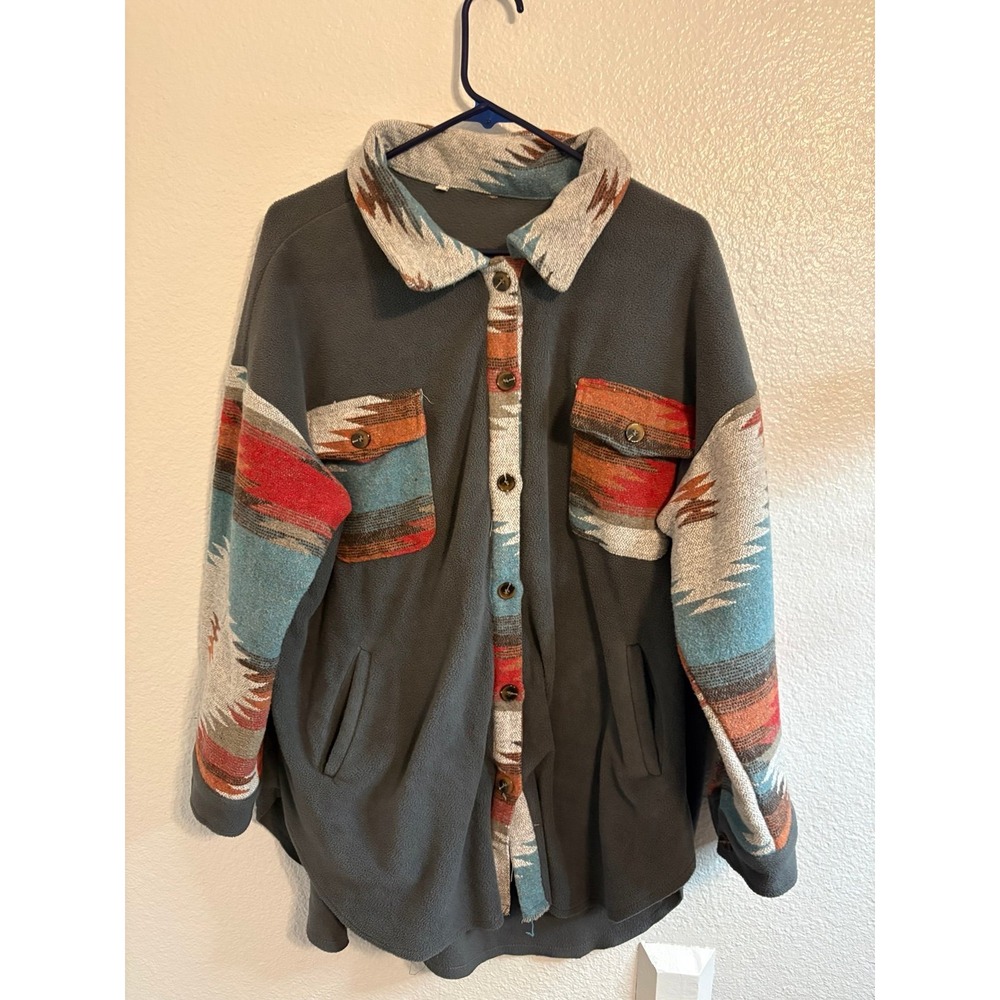 Women's Aztec Print Fleece Button-Up Women's Aztec Print Fleece Button-Up Jacket